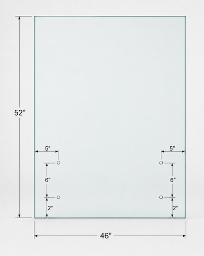 12mm tempered glass standoff railing panel from Best Glass Parts, showcasing sleek glass with metal mounting standoffs.