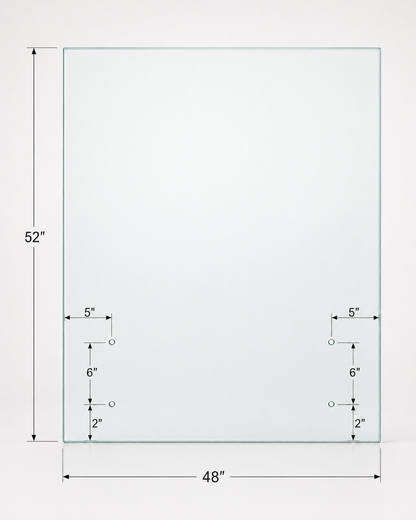 12mm tempered glass standoff railing panel from Best Glass Parts, showcasing a clear glass sheet with mounting hardware for railing installation.