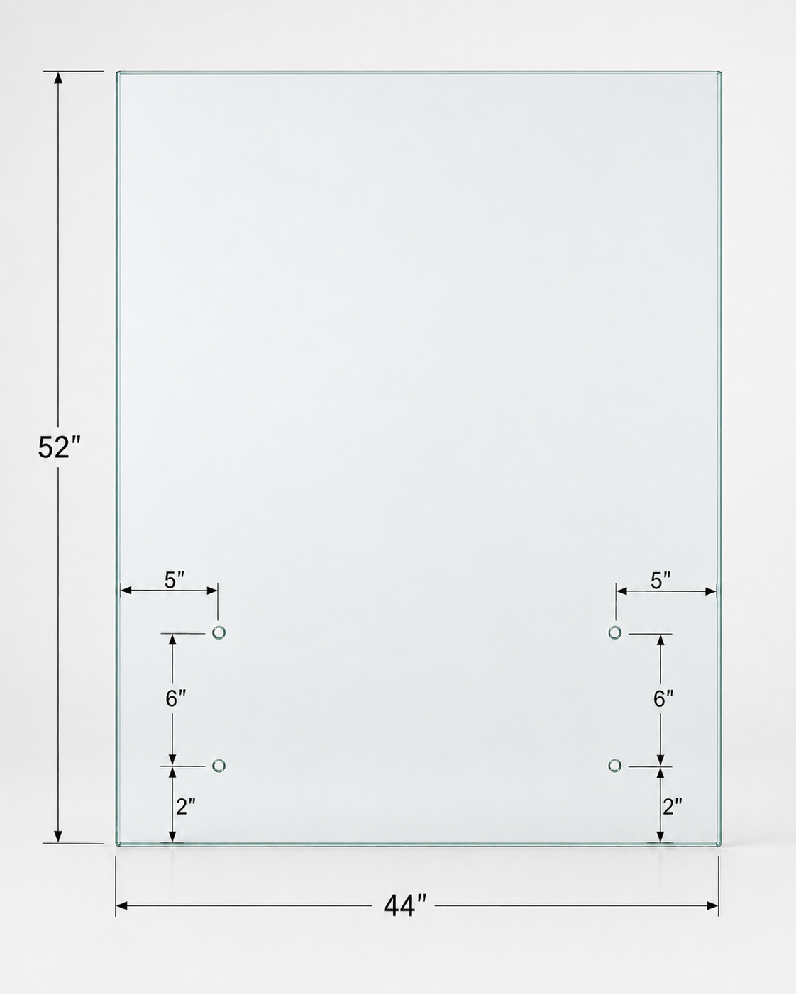 Clear 12mm tempered glass standoff railing panel by Best Glass Parts, showing polished edges and mounting hardware.