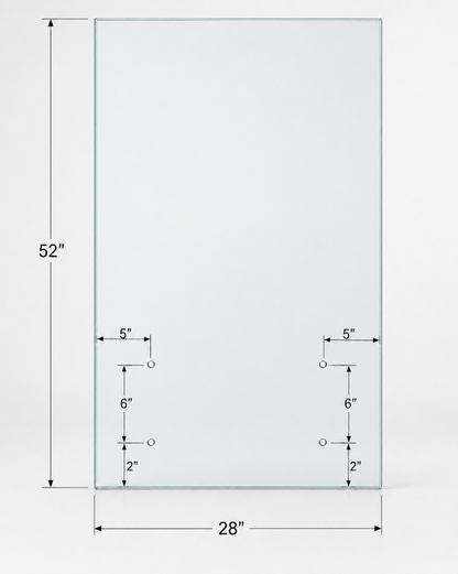 Tempered glass standoff railing panel, 12mm thick, from Best Glass Parts, for modern glass railing installations