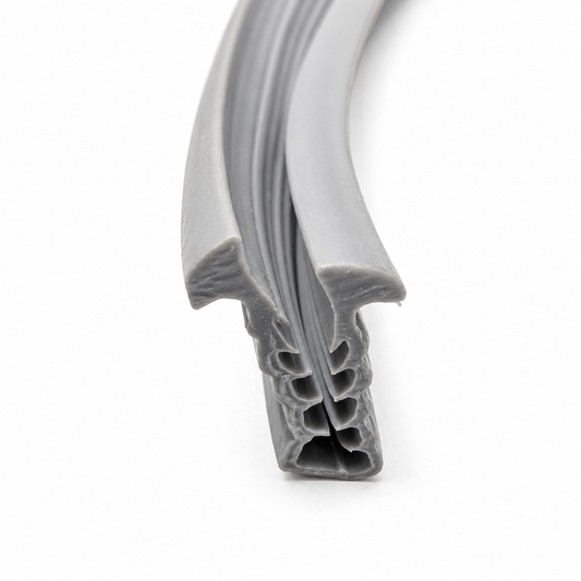 Rubber pivot door insert from Best Glass Parts, shown in a close-up image, designed for flexible door installation per linear foot.