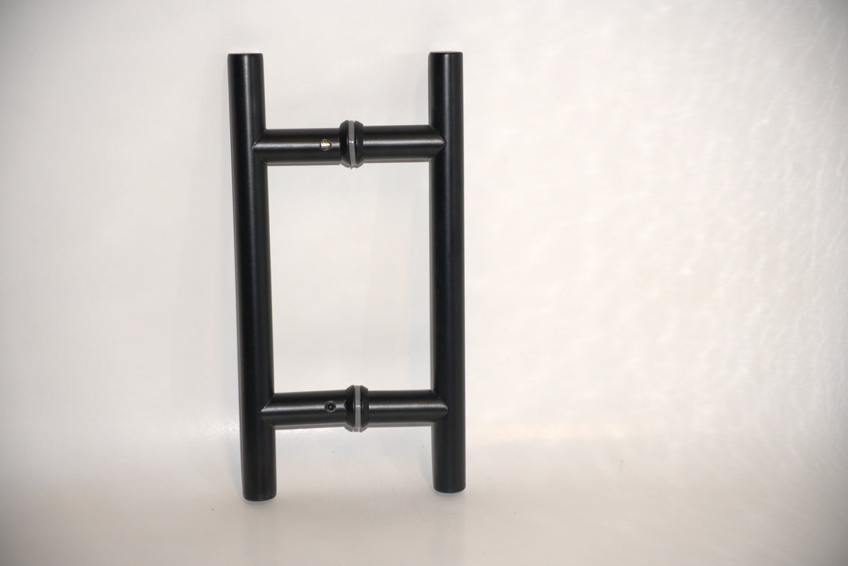 Chrome H-shaped pull handle from Best Glass Parts, showcasing its round design and sturdy metal construction.
