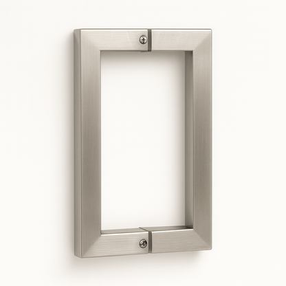 Square chrome pull handle by Best Glass Parts, showing a sleek, polished metal grip suitable for glass doors or cabinets.