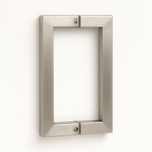 Square chrome pull handle by Best Glass Parts, showing a sleek, polished metal grip suitable for glass doors or cabinets.