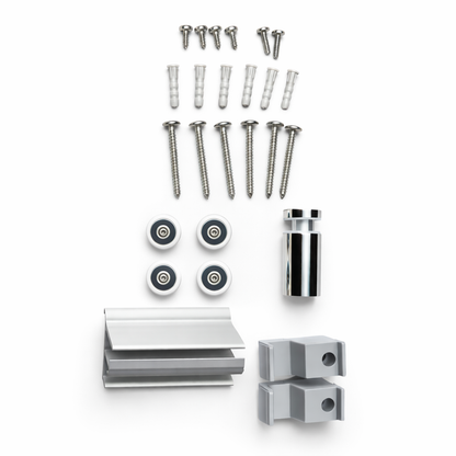Chrome 6mm Shower Slider Kit from Best Glass Parts, includes adjustable sliding components for glass shower enclosures.