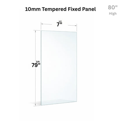 Clear 10mm tempered glass fixed panel, 80-inch high, from Best Glass Parts, designed for shower or architectural use.