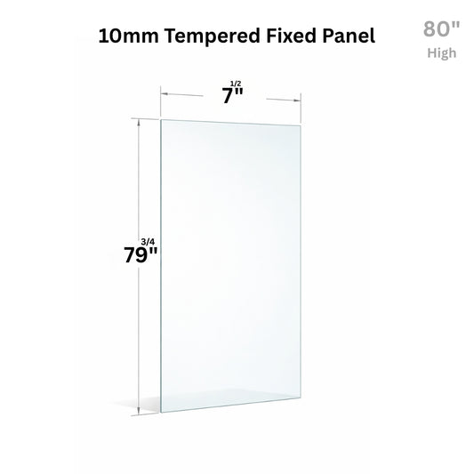 Clear 10mm tempered glass fixed panel, 80-inch high, from Best Glass Parts, designed for shower or architectural use.