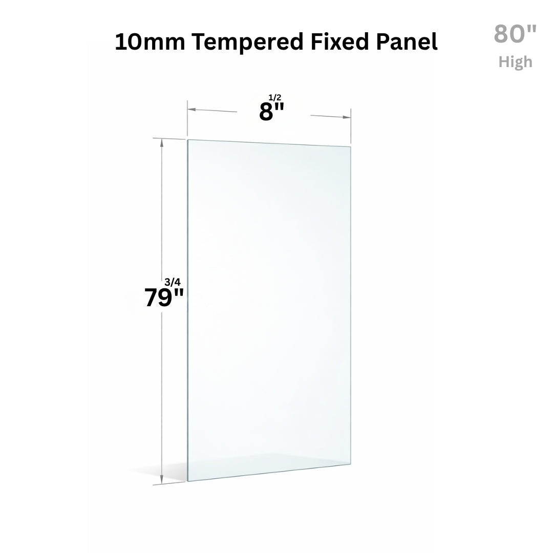 10mm tempered glass fixed panel by Best Glass Parts, 80-inch high clear glass for shower or railing installation.