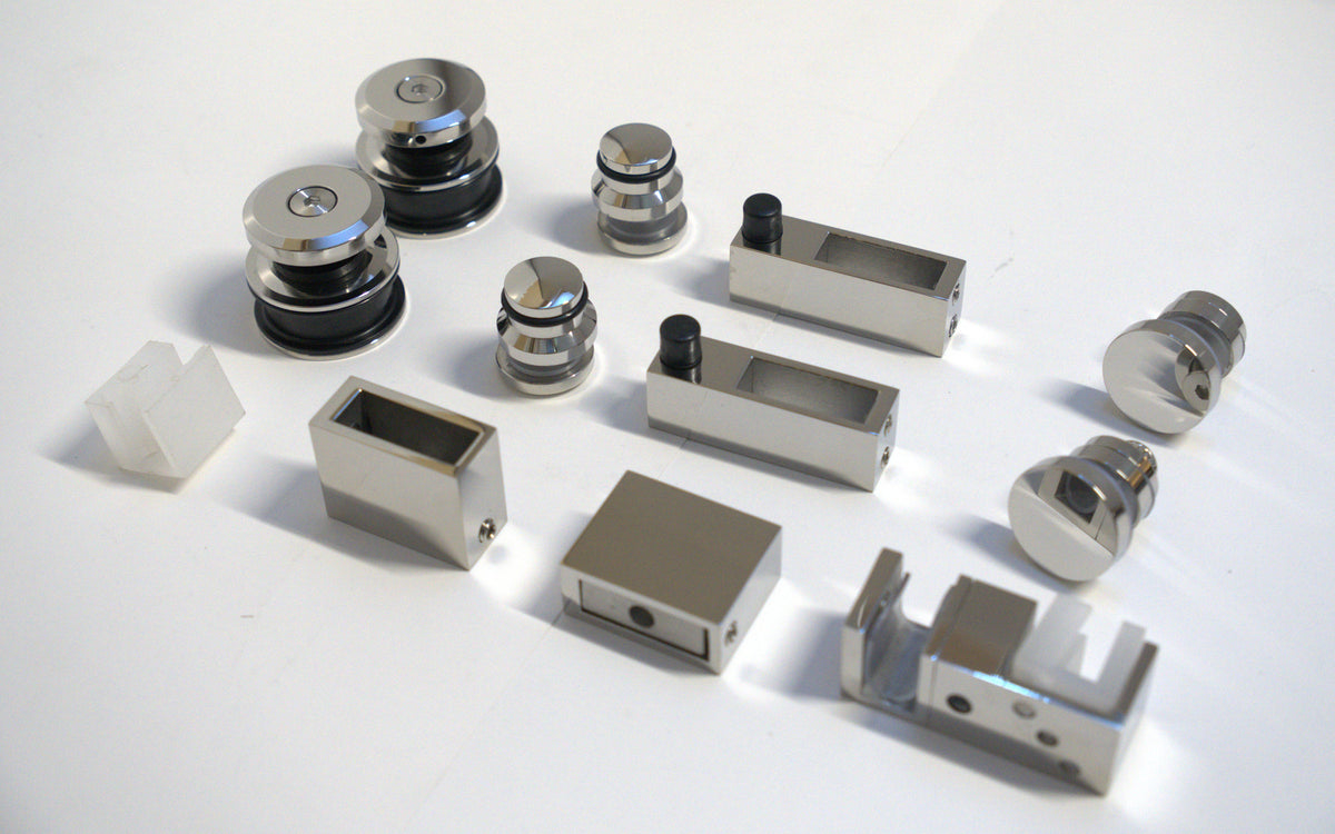 Chrome Skyline Roller Kit by Best Glass Parts with 8-10mm rollers for glass doors and panels.