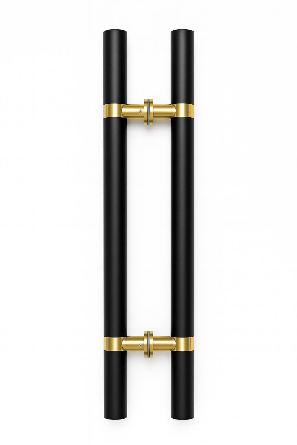 Round black and gold H-style pull handle from Best Glass Parts, featuring a sleek design for glass doors or cabinets.