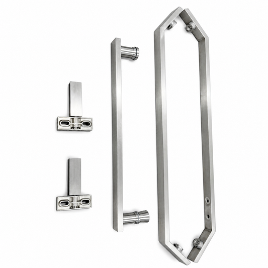 Neo angle shower kit by Best Glass Parts, featuring glass panels and chrome hardware for modern bathroom installation.