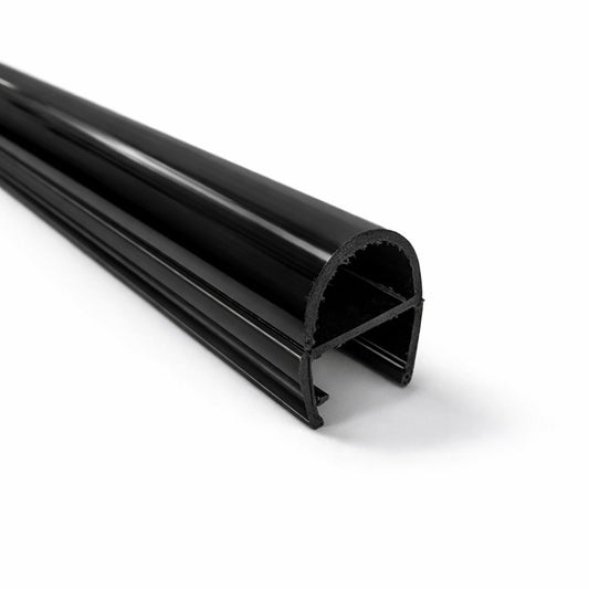 Black 8mm D Shape Sweep glass trim by Best Glass Parts, 96 inches long, for shower enclosures and glass edges.