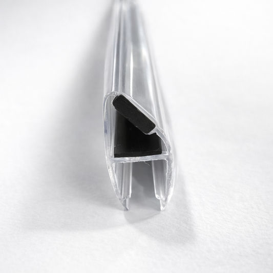 Black 8mm Neo Angle 135° magnetic sweep for shower doors, 96 inches long, by Best Glass Parts.