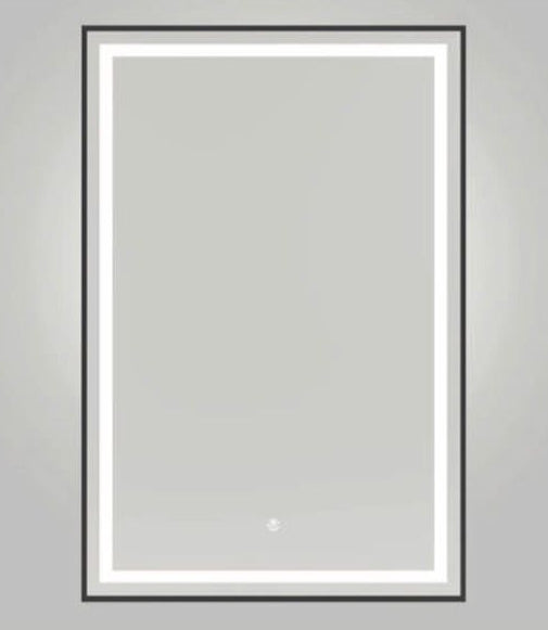 Black aluminium alloy rectangle LED mirror, 24x36 inches, with modern design, by Best Glass Parts.