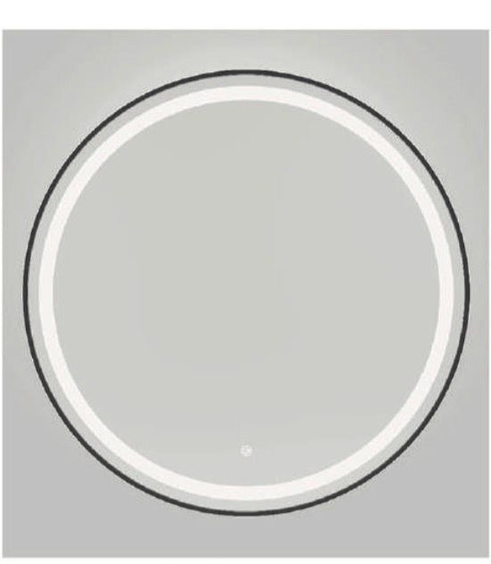 Black aluminium alloy round LED mirror, 36x36 inches, by Best Glass Parts, showcasing sleek modern design and illuminated edge.