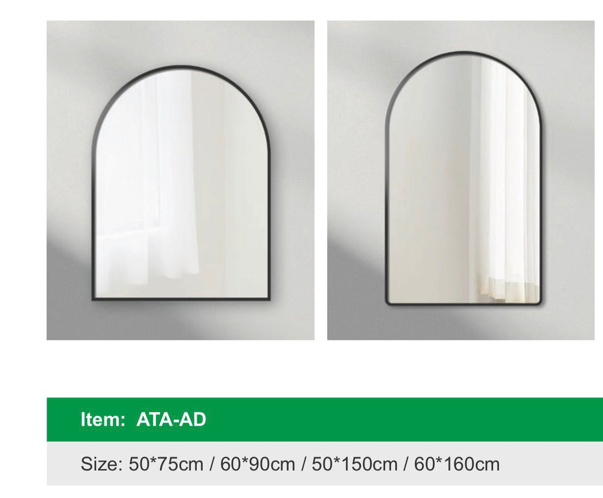 Aluminium framed arch mirror measuring 24x36 inches with a sleek design, by Best Glass Parts.