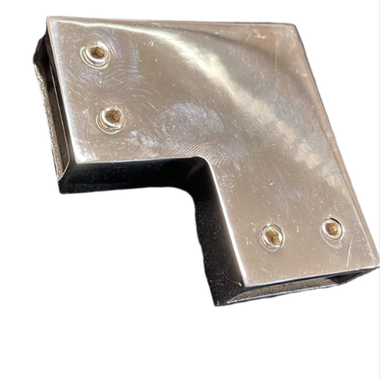 Clamp 90 degree for square rod by Best Glass Parts, showing a sturdy metal connector for secure 90-degree joint in glass or metal frames.