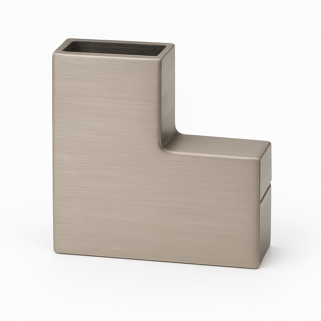 Square rod clamp 90 degree for glass or metal frames, designed by Best Glass Parts, shown attached to a square rod.