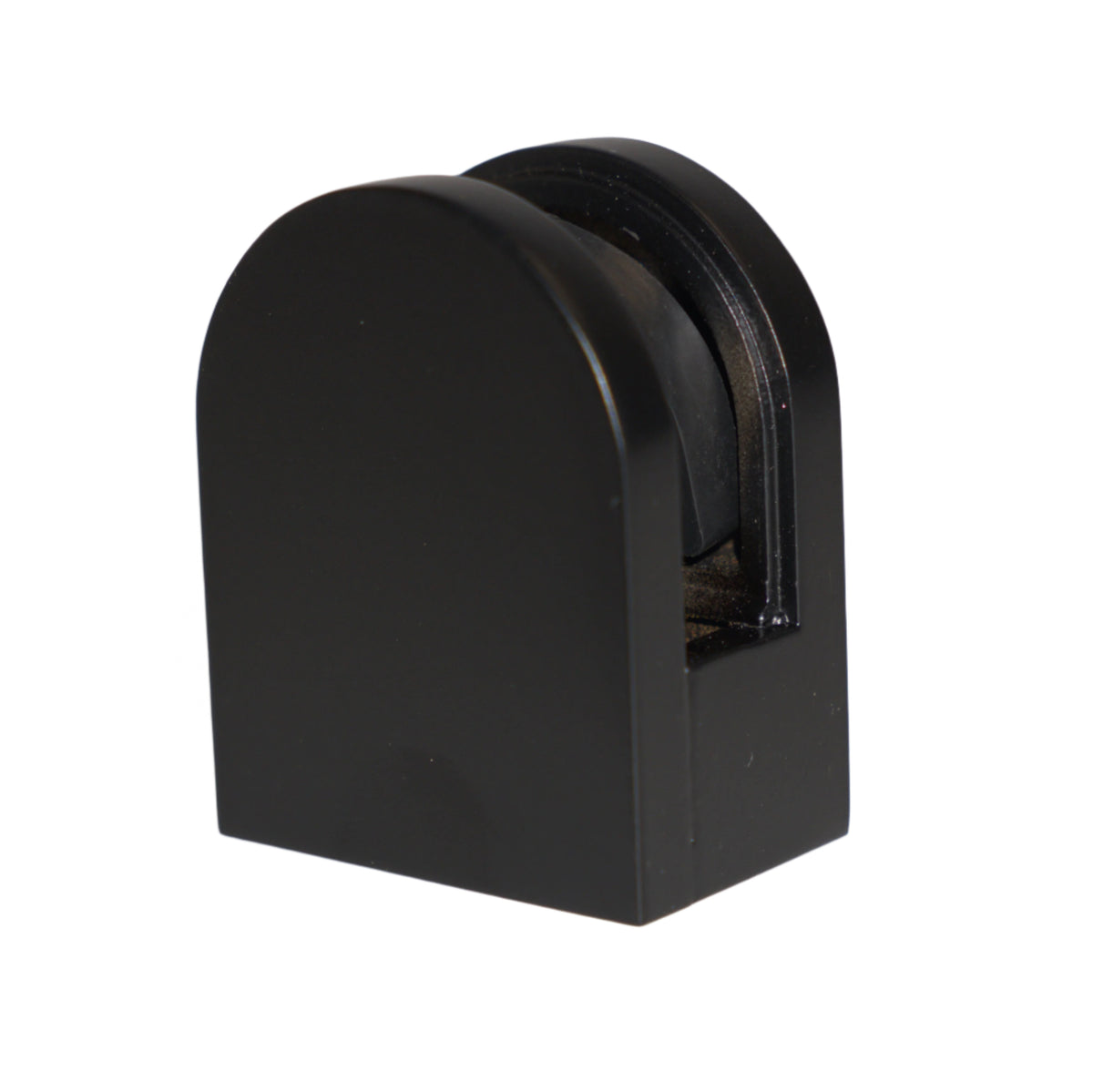 Black flat base clamp for 8mm-10mm glass, small size, by Best Glass Parts, shown with round base and screw fitting.