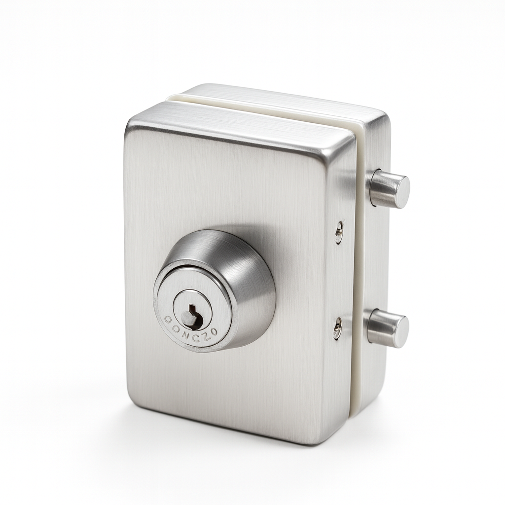 Glass to glass lock with key from Best Glass Parts, measuring 4.5x3 inches, designed for secure glass panel connections.