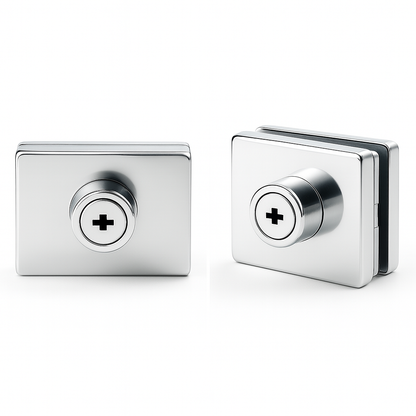 Glass to glass lock square with key hole, 50x60mm by Best Glass Parts, showing the lock mechanism and key access point