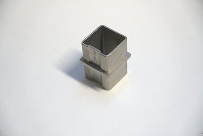 Square handrail connector for glass railings by Best Glass Parts, designed for 180-degree joint connections.