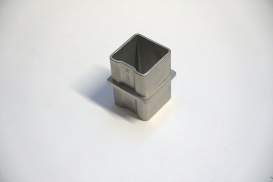 Square handrail connector for glass railings by Best Glass Parts, designed for 180-degree joint connections.