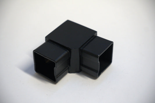 Square 90-degree handrail connector from Best Glass Parts, used for securing glass or metal handrails at right angles.