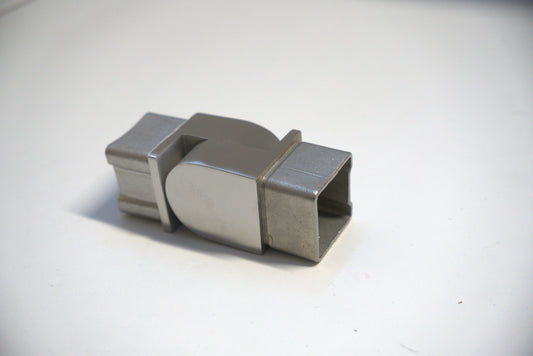 Square adjustable handrail connector by Best Glass Parts, showing the metal fitting with adjustable features for glass railing installation.
