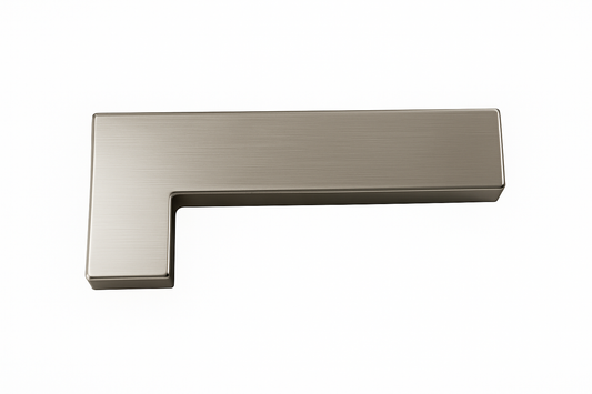 Brushed nickel overpanel to side panel lock fitting by Best Glass Parts, showing the secure metal latch mechanism.