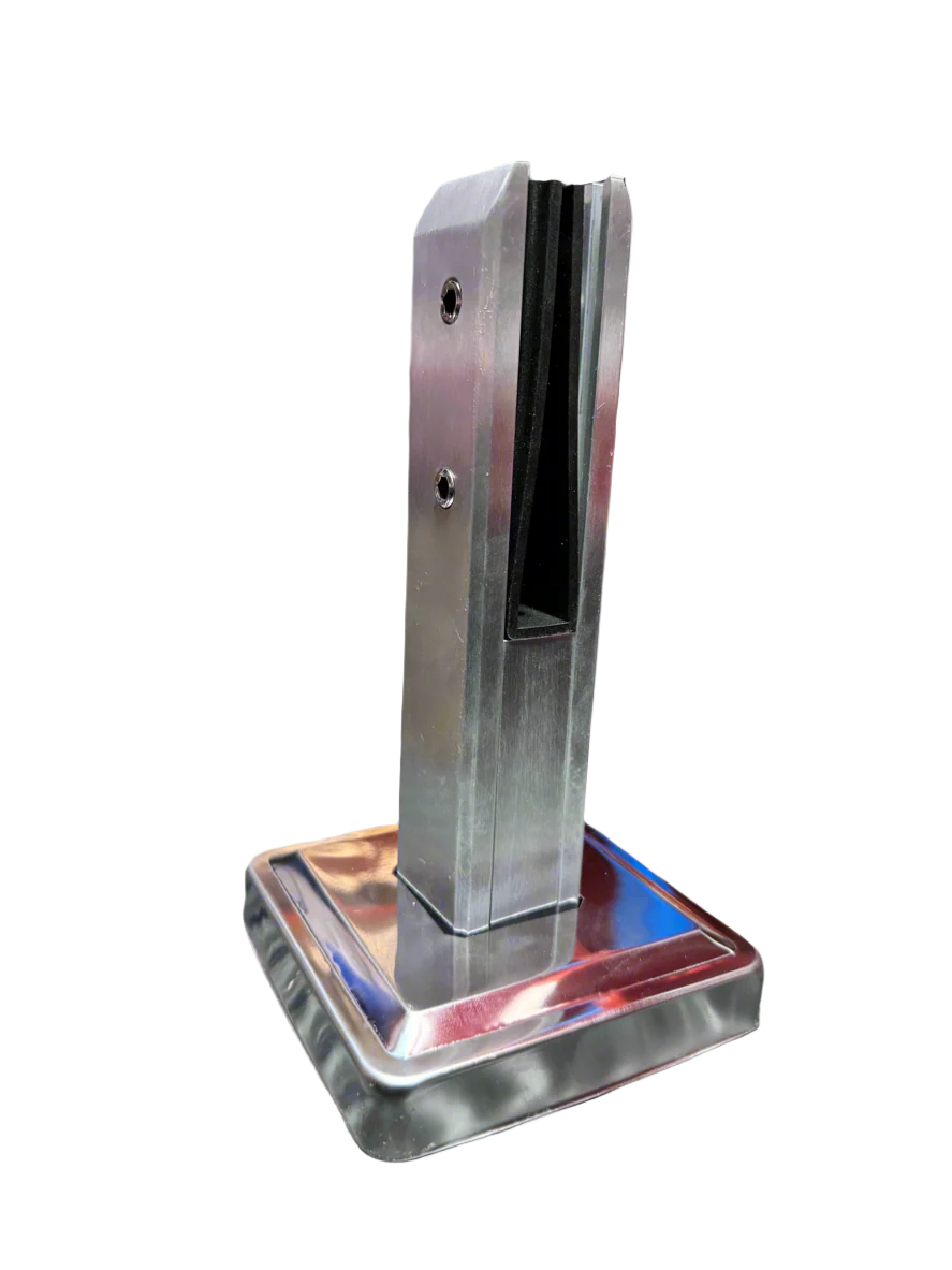 Best Glass Parts railing glass spigot end for 90° glass railing installation, showing polished metal finish and secure fitting.