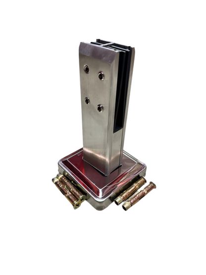 Best Glass Parts railing glass spigot for glass-to-glass 180° connections, showing polished chrome finish and secure mounting features.