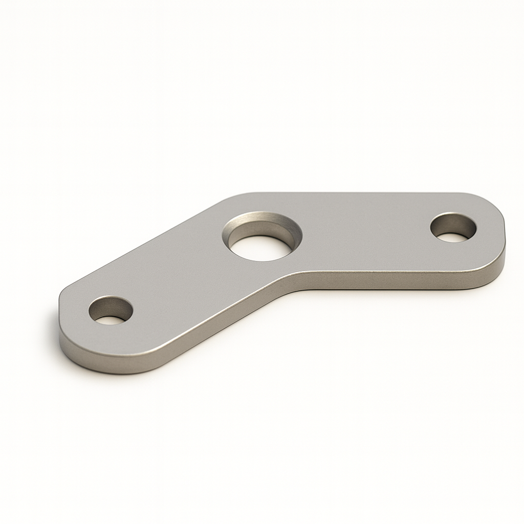 Square pipe flat plate for railing with 135° angle, by Best Glass Parts, shown with mounting holes for glass railing installation.
