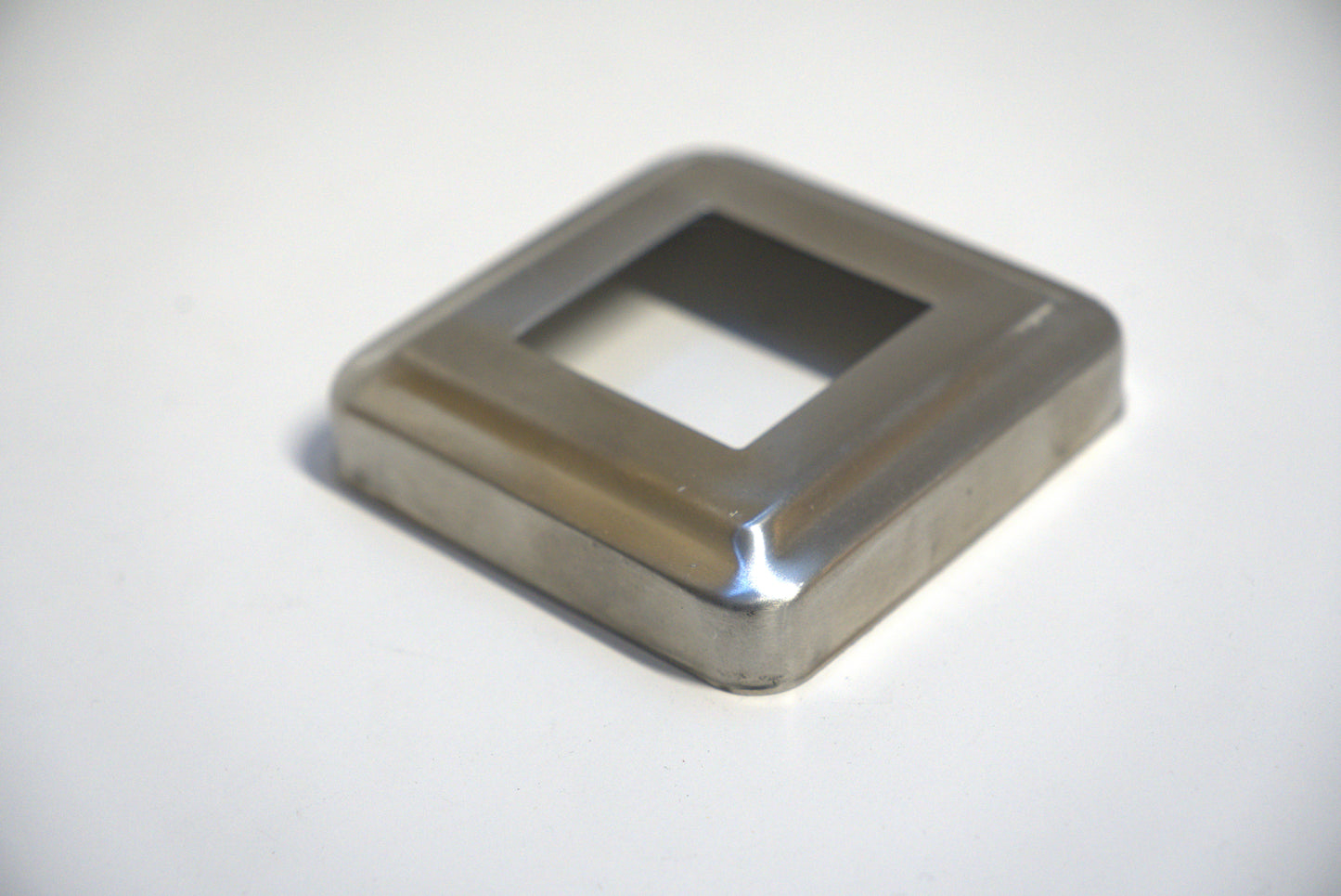 Square side mount flange cover for railing, made by Best Glass Parts, featuring a sleek design for glass railing installation.