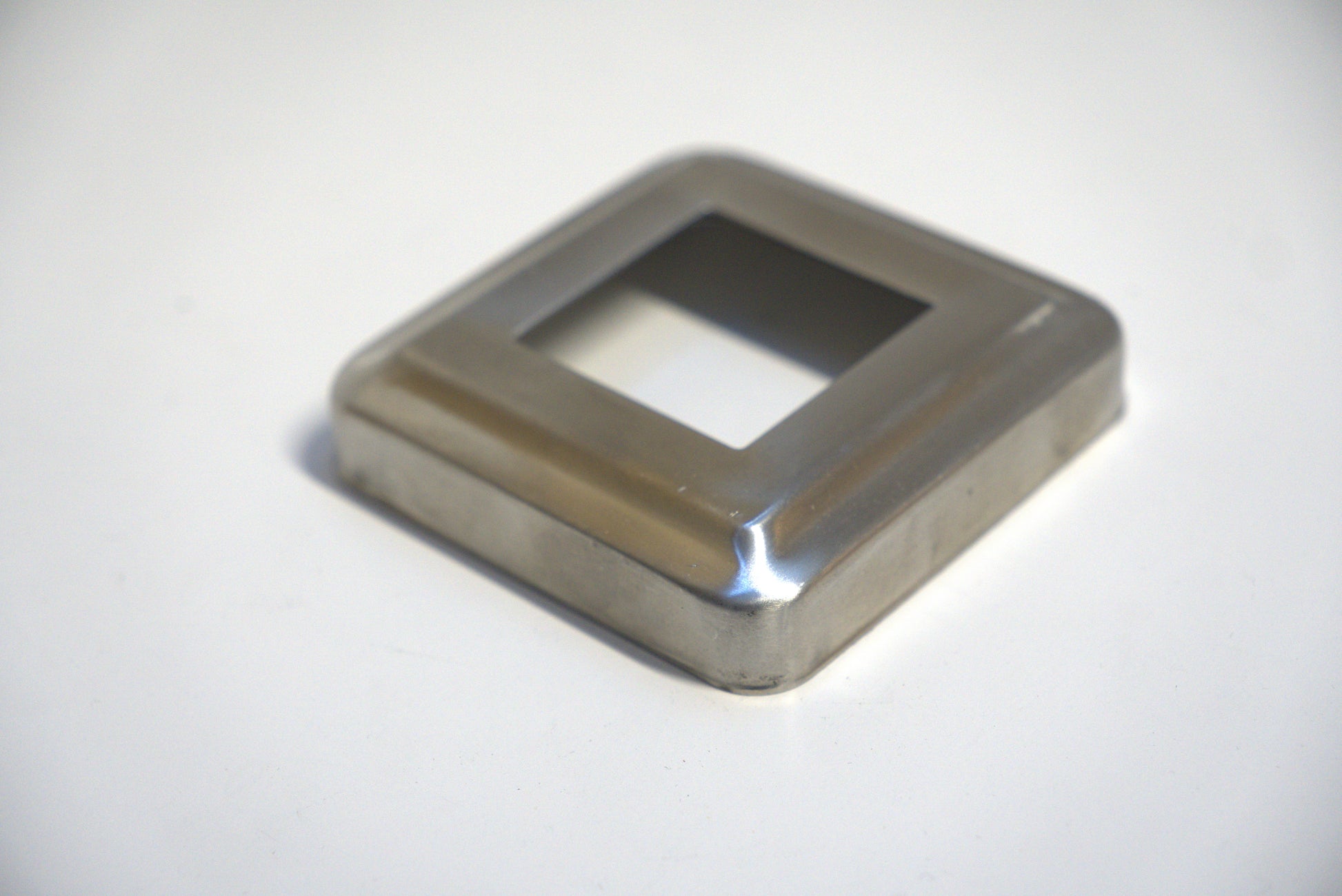 Square side mount flange cover for railing, made by Best Glass Parts, featuring a sleek design for glass railing installation.