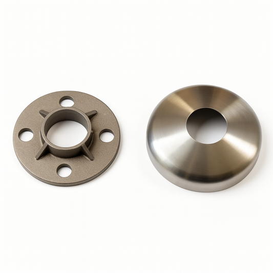 Round base flange and cover from Best Glass Parts, showcasing the metal fitting with a smooth circular design.