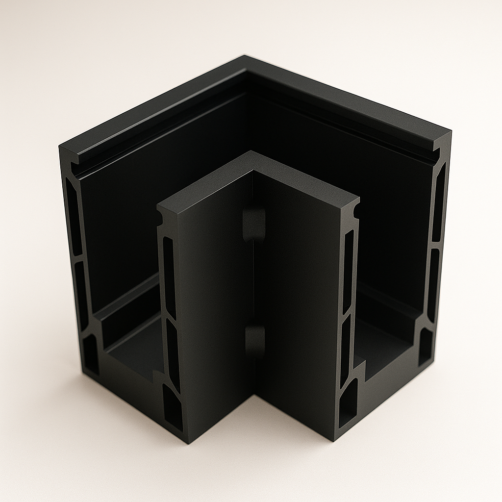 Black Shoe Base 90 by Best Glass Parts, showcasing a durable shoe base component for glass or display structures.