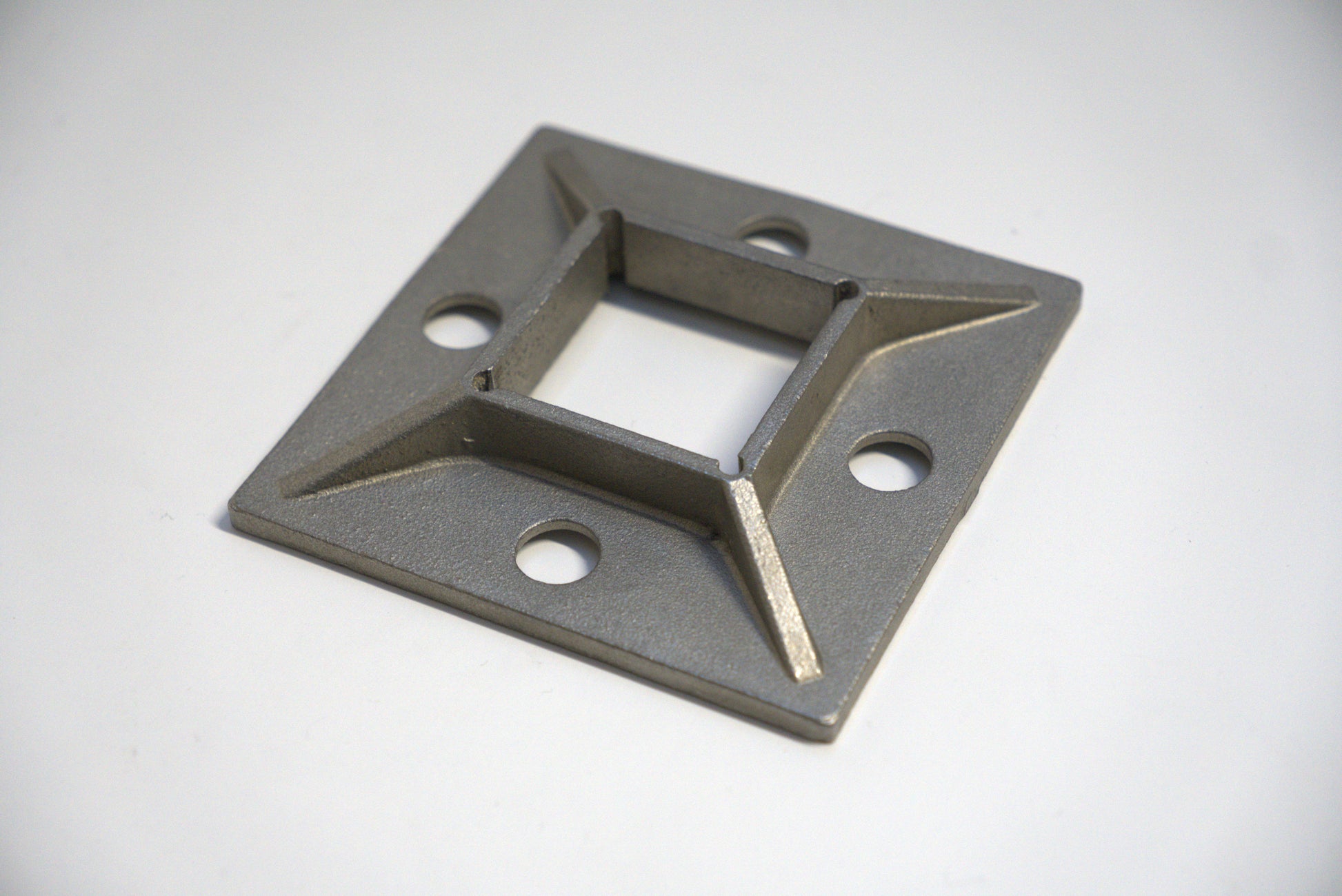 Square base side mount flange from Best Glass Parts, featuring a sturdy metal construction and precise mounting holes.