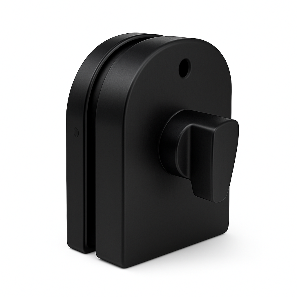 Snap On Lock Glass to Glass 85x65mm by Best Glass Parts, showing one side snap lock and key hole on clear glass.