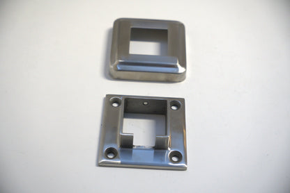 Square base flange and cover by Best Glass Parts, showing a metal fitting with a square mounting base and protective cover.