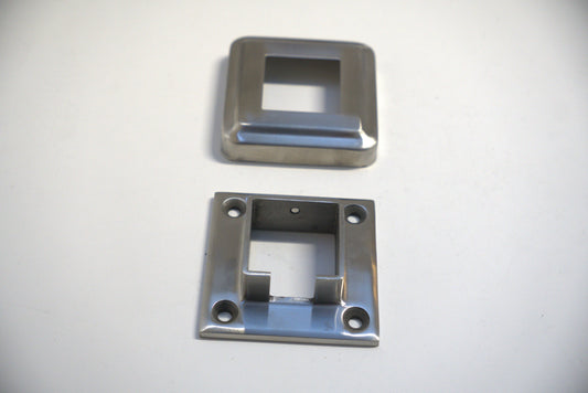 Square base flange and cover by Best Glass Parts, showing a metal fitting with a square mounting base and protective cover.