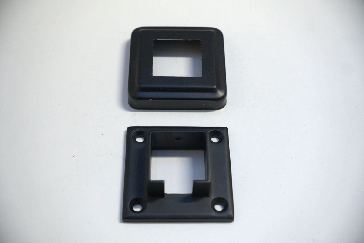 Square base flange and cover from Best Glass Parts, showing the metal flange with cover and mounting holes.