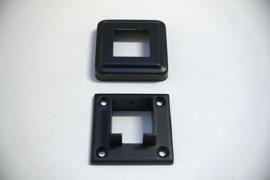 Square base flange and cover from Best Glass Parts, showing the metal flange with cover and mounting holes.