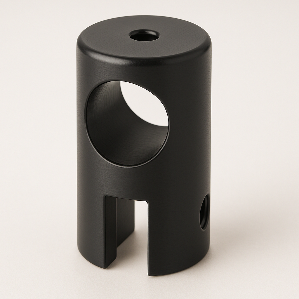 Black support bar clamp for glass to rod connection, designed by Best Glass Parts, with open adjustable fitting for secure installation.