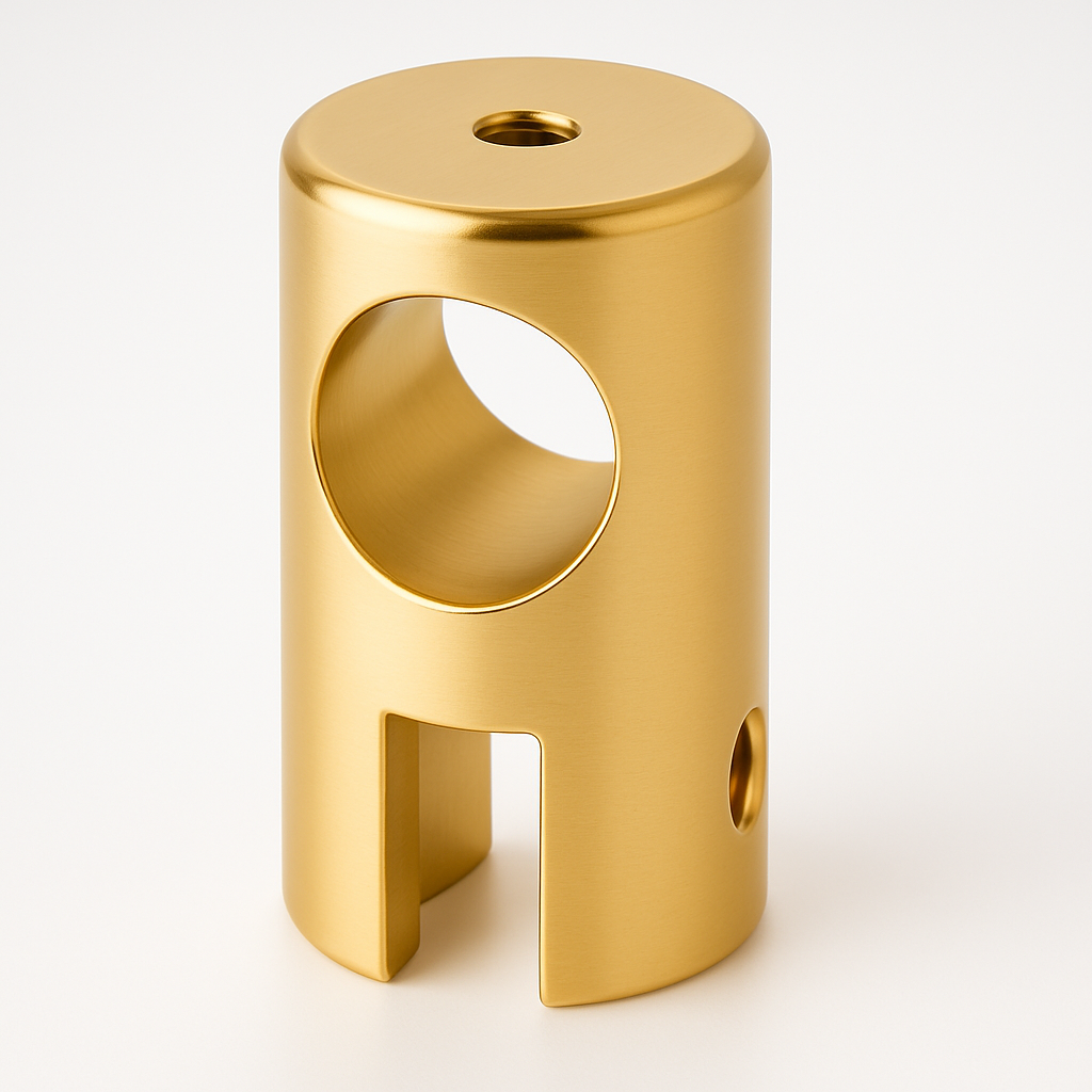 Gold support bar clamp for glass to rod, open design, by Best Glass Parts, ideal for securing glass panels to rods.
