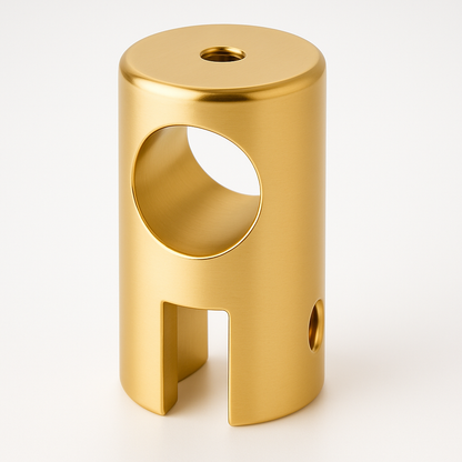 Gold support bar clamp for glass to rod, open design, by Best Glass Parts, ideal for securing glass panels to rods.