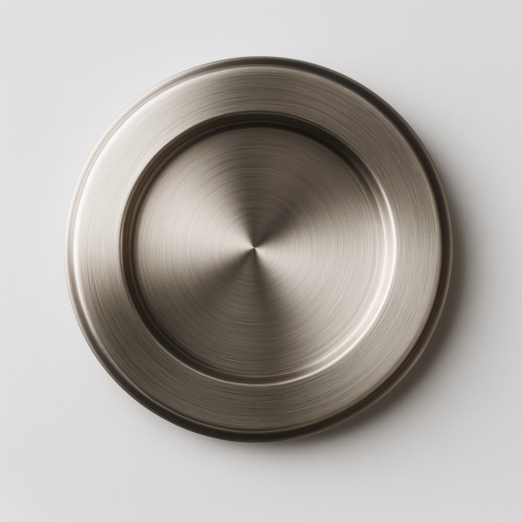 Brushed nickel 12mm glass knob pull with 2-inch hole for glass cabinet doors, by Best Glass Parts.