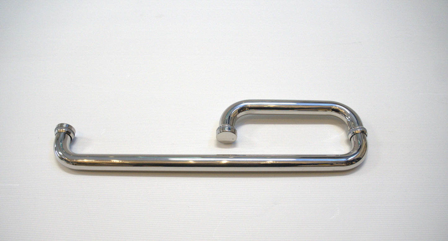 Round 8-inch by 18-inch towel bar return handle from Best Glass Parts, featuring a sleek glass and metal design.