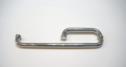 Round 8-inch by 18-inch towel bar return handle from Best Glass Parts, featuring a sleek glass and metal design.