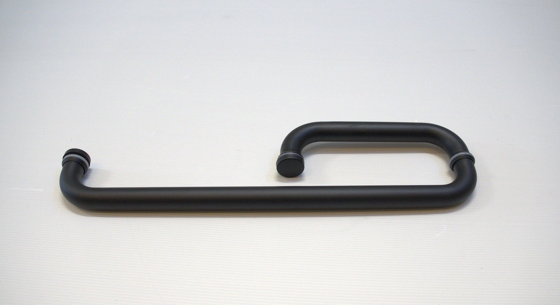 Round 8-inch by 18-inch towel bar return handle by Best Glass Parts, mounted on glass with polished chrome finish.